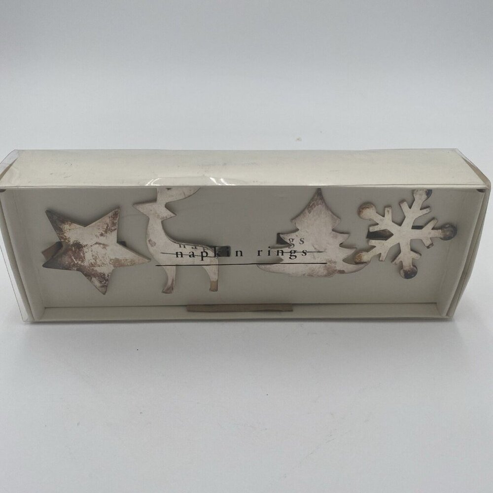 4 Pier 1 Imports Christmas Silver Plated Napkin Rings Star Tree Snowflake Deer